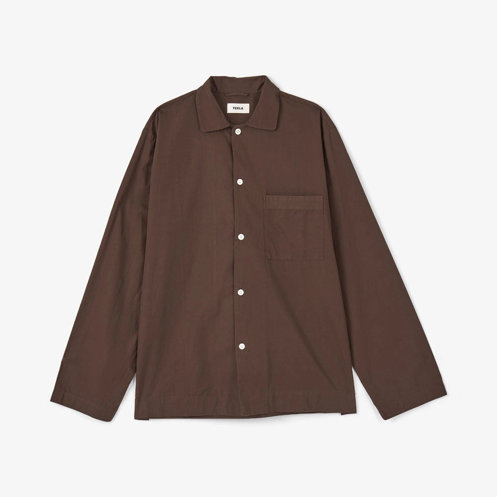 Reinforced Elbow Patches Tekla Poplin Long Sleeve Shirt / Coffee