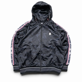 Echidna like Street Cool A Bathing Ape Solid Camo Shark Full Zip Hoodie - Black