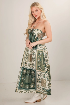 Balanced Look FINAL SALE - Take My Advice Green Floral Halter Maxi Dress