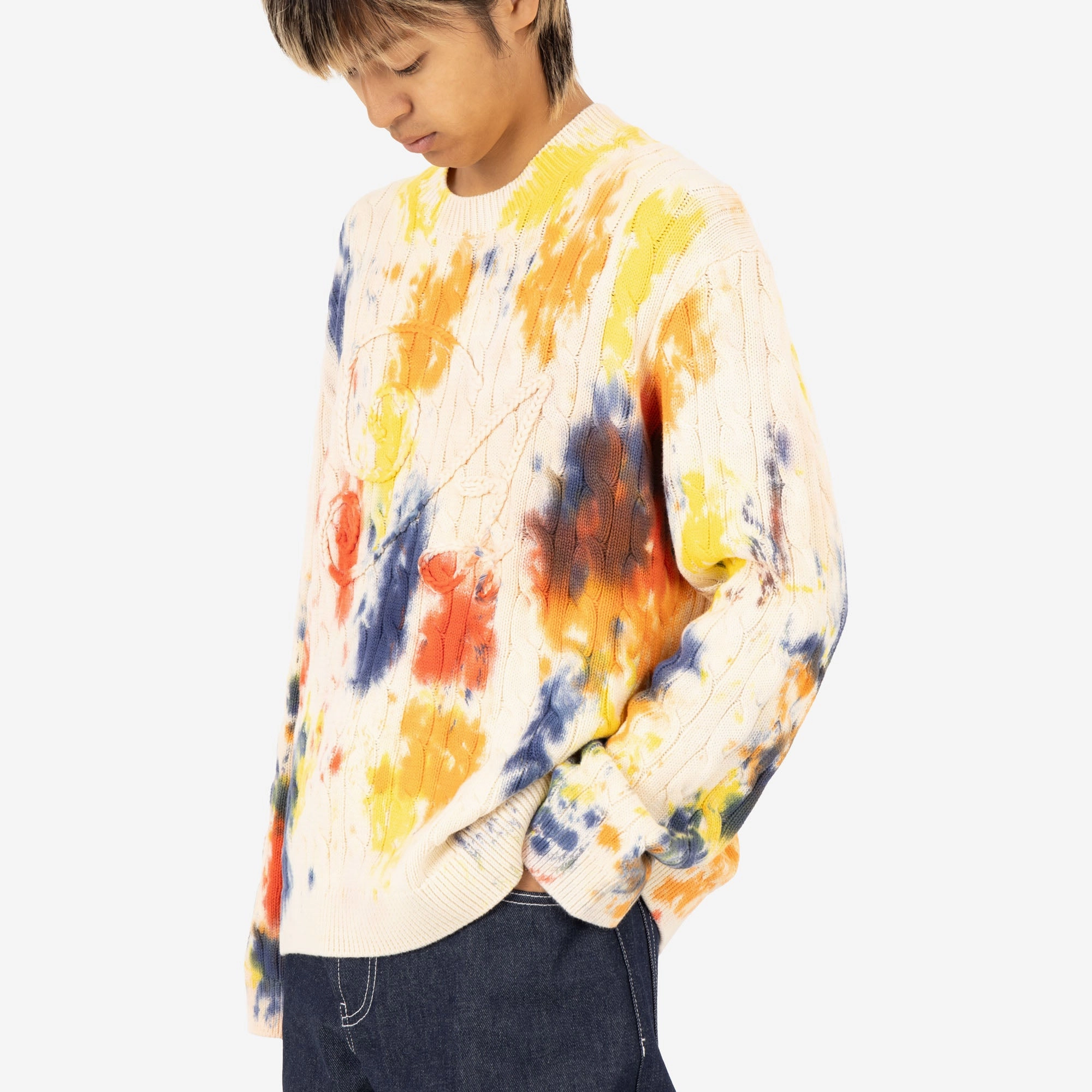 Anti-static Rough texture Awake NY Applique Sweater / Tie Dye