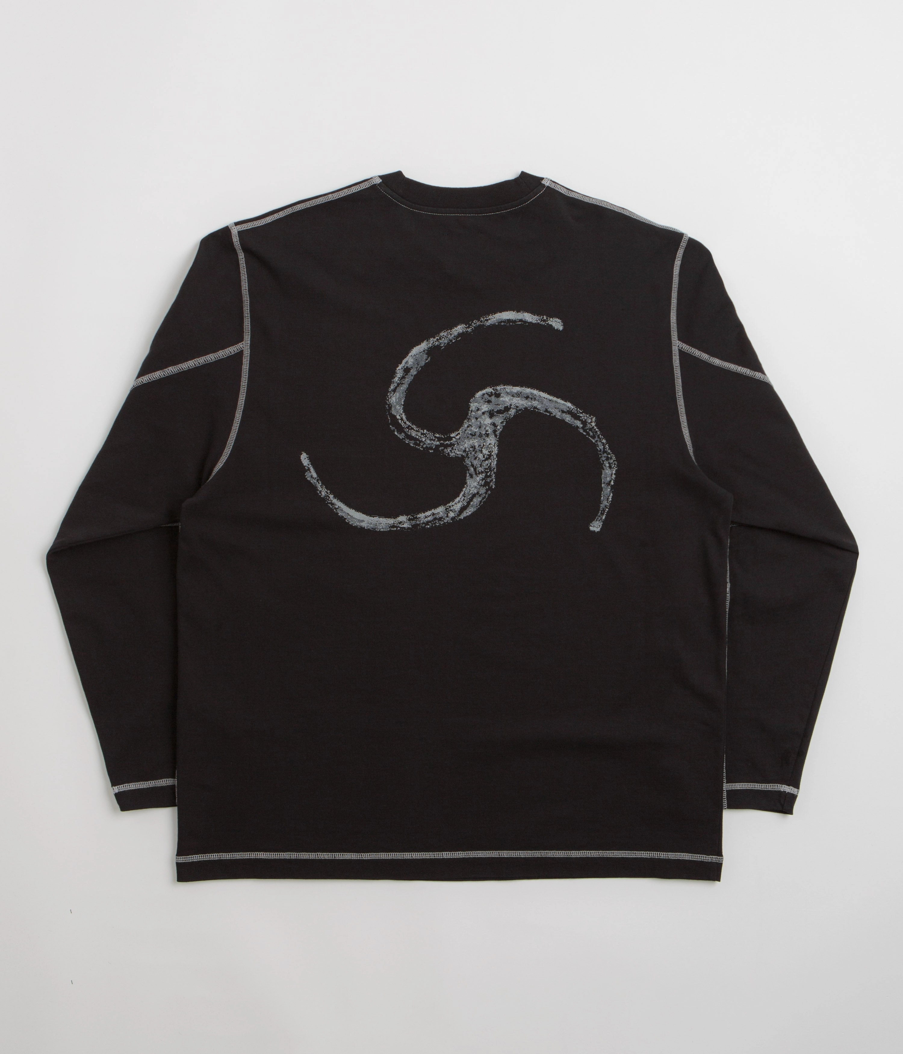 Casual-wear Reinforced Seams ROA Sticks Stitch Long Sleeve T-Shirt - Black