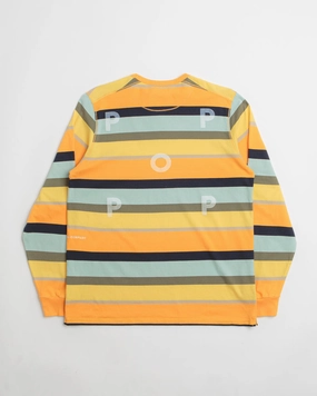 Pop Trading Company Striped Logo Long Sleeve T-Shirt - Yellow / Multicolour fishing event Checked