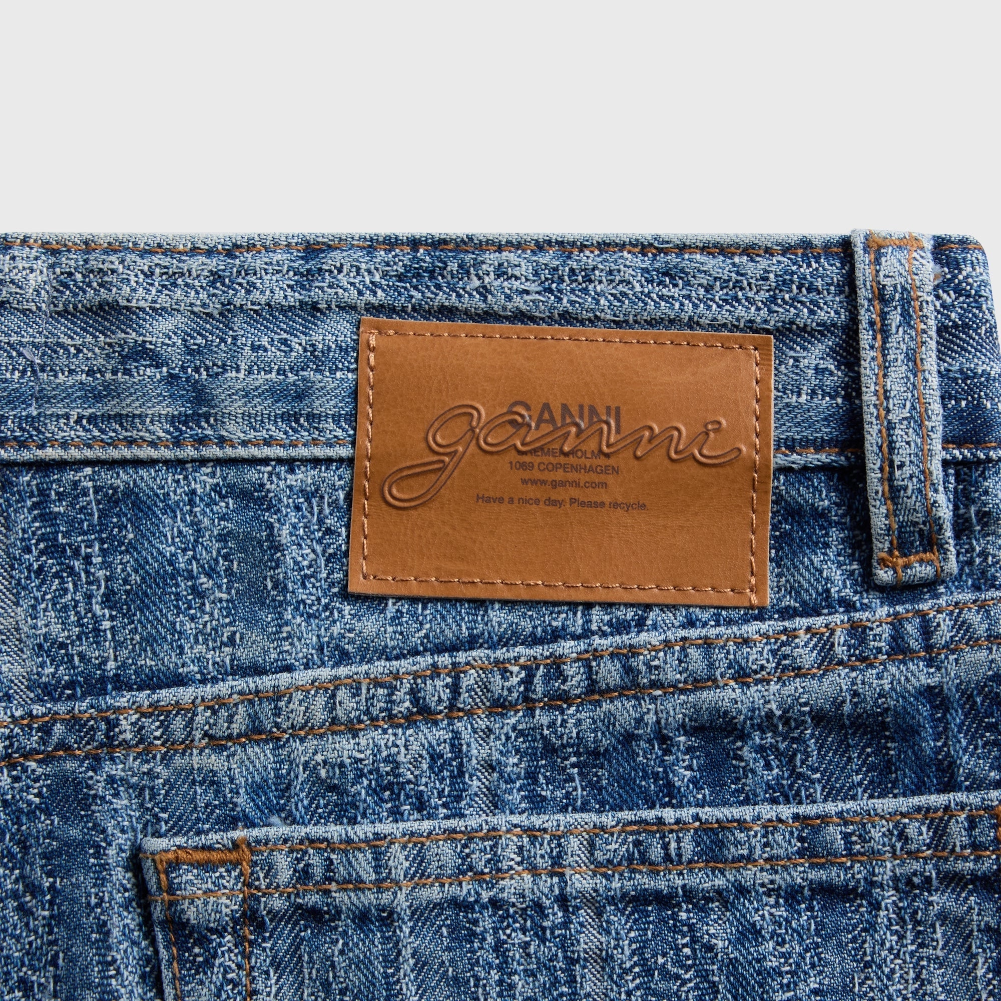 Ganni Structured Denim Double Fly Baggy Jeans - Mid Blue Stone Light Reflective Details Soft Waistband