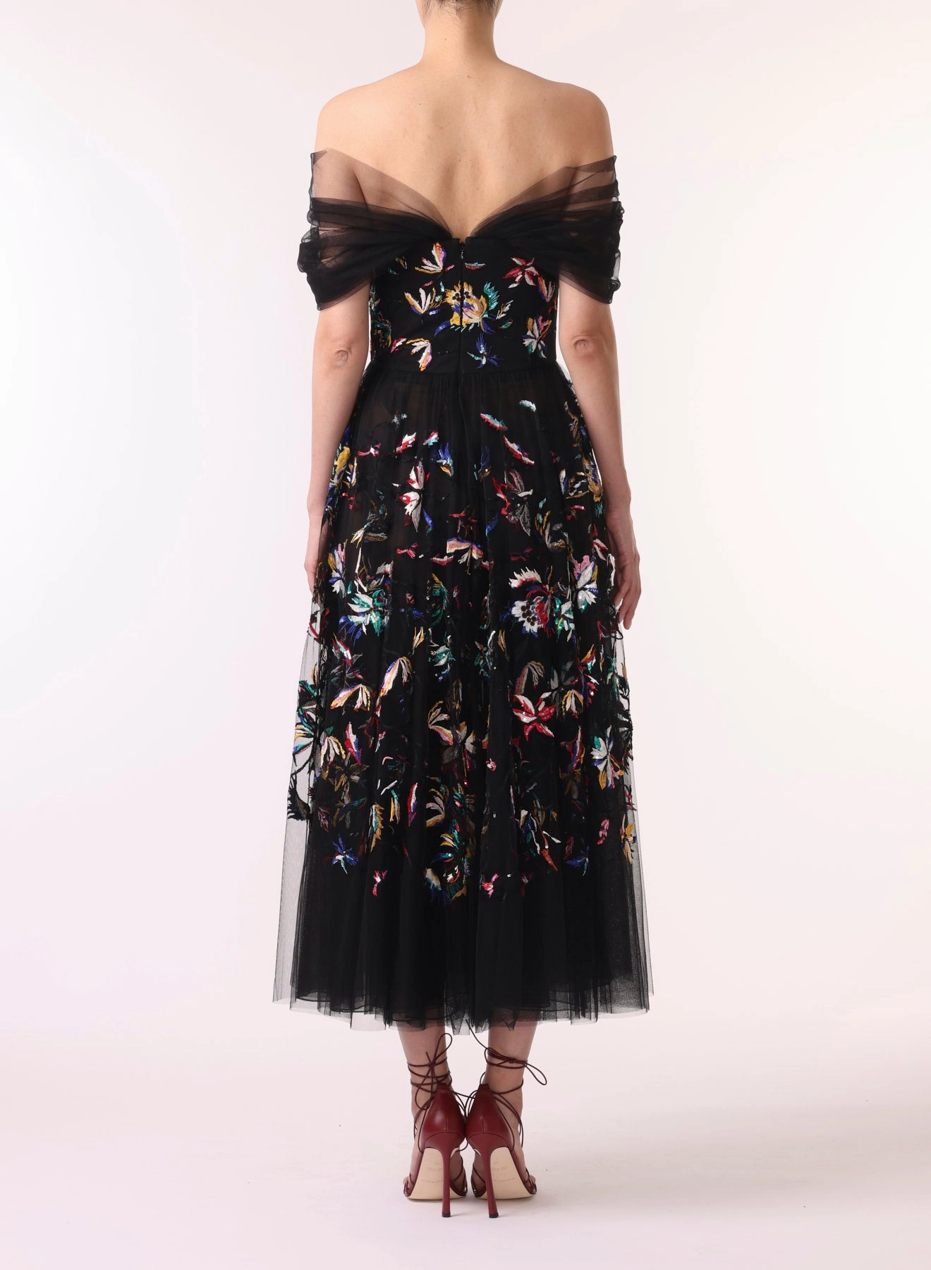 EMBROIDERED TULLE OFF THE SHOULDER COCKTAIL DRESS Sleek Design Fit Chic Spirit