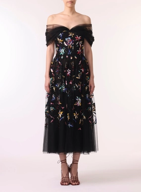 EMBROIDERED TULLE OFF THE SHOULDER COCKTAIL DRESS Travel-friendly Soft Balance