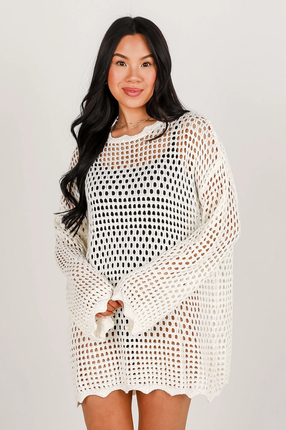 Slim Shape FINAL SALE - Sandy Beaches Ivory Crochet Tunic