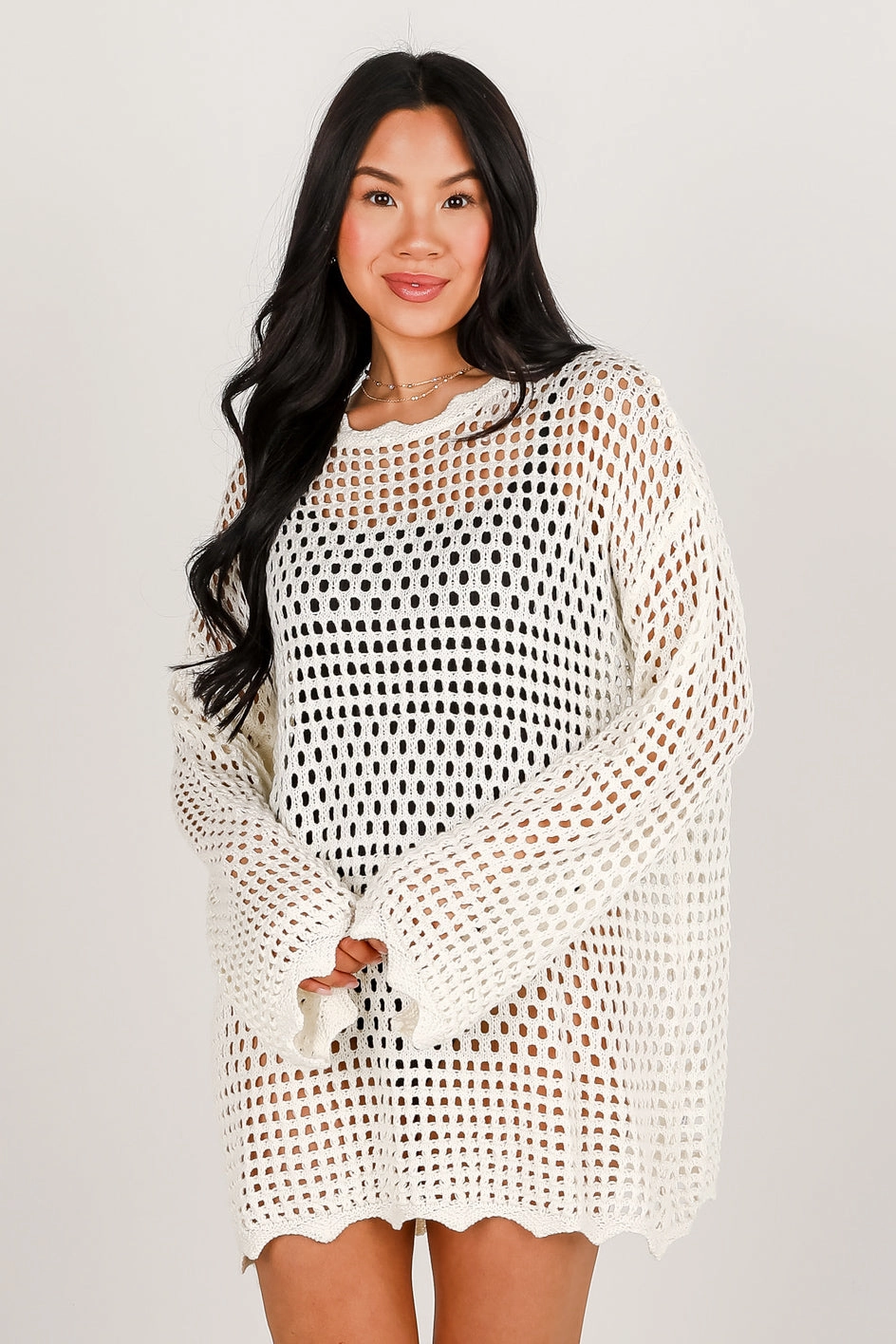 Bold Touches FINAL SALE - Sandy Beaches Ivory Crochet Tunic