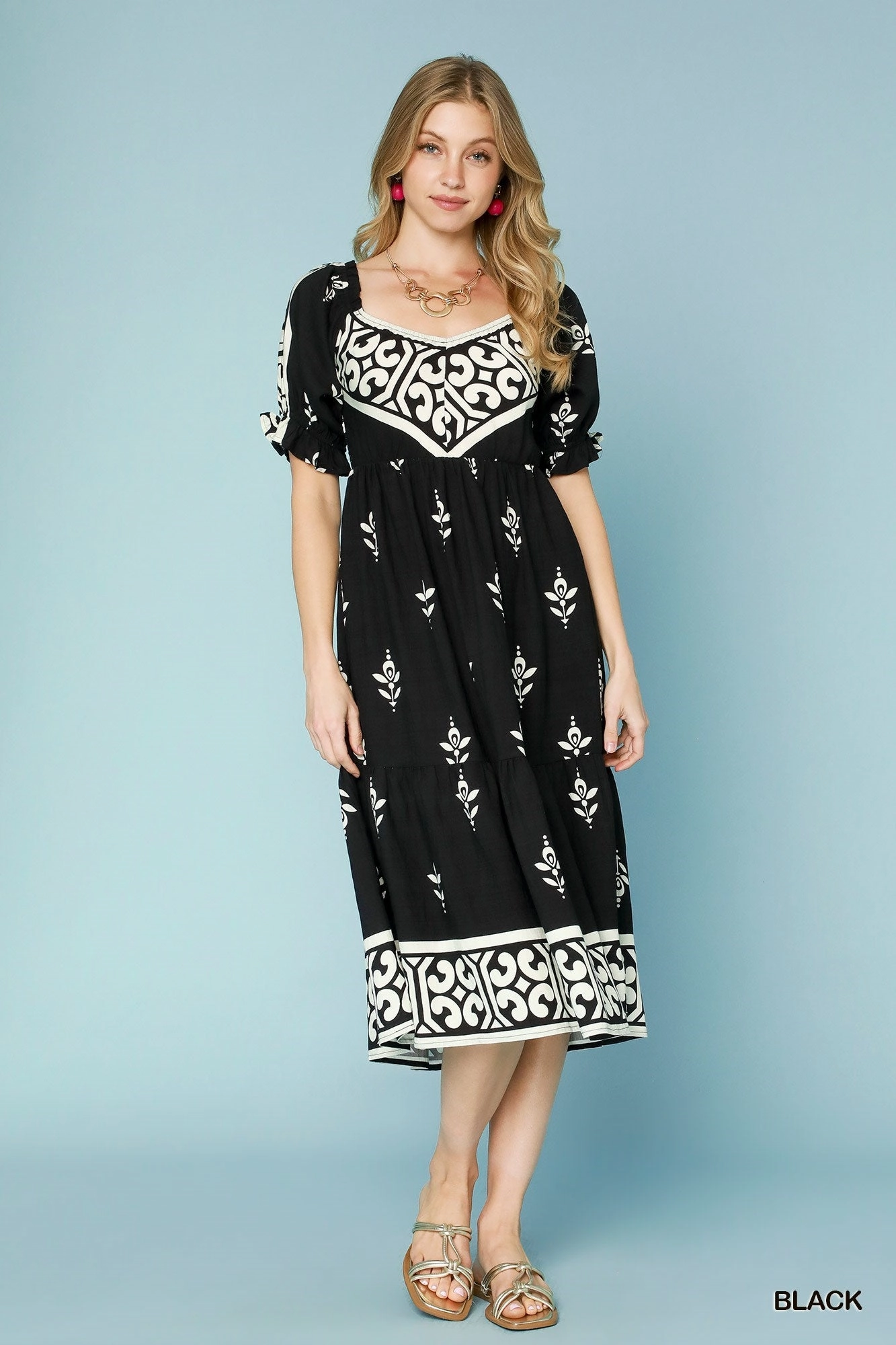 Black & White Border Print Midi Dress Smart Look