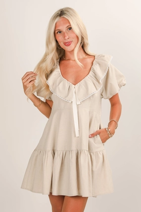 Stylish party wear Flattering Waist Design FINAL SALE - Lucky To Have You Natural Tiered Mini Dress