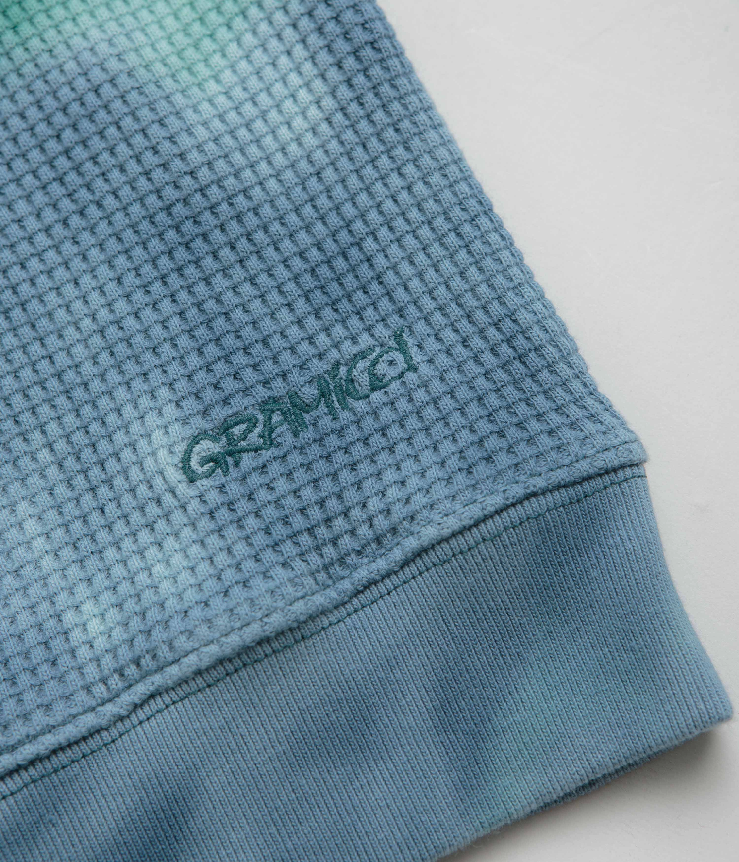 Gramicci Waffle Crewneck Sweatshirt - Turquoise Tie Dye Shrink resistant product concert wear energy