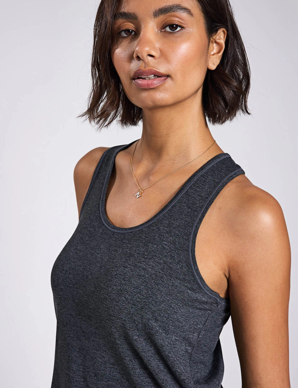 Four Way Stretch WrinkleFree Material ReSet Relaxed Tank - Moon Heather