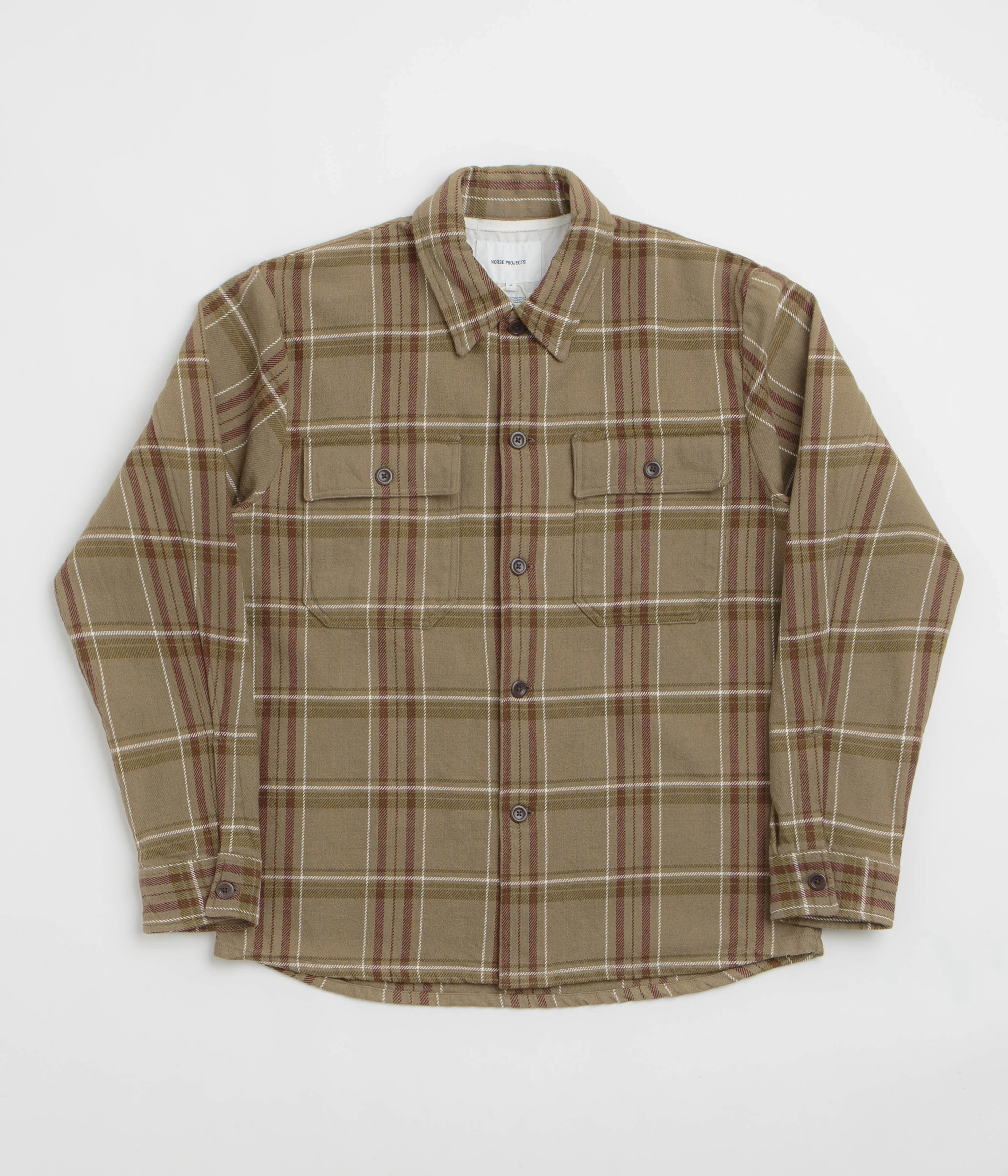 Norse Projects Hjalmer Check Overshirt - Walnut Adjustable Drawstring Hood