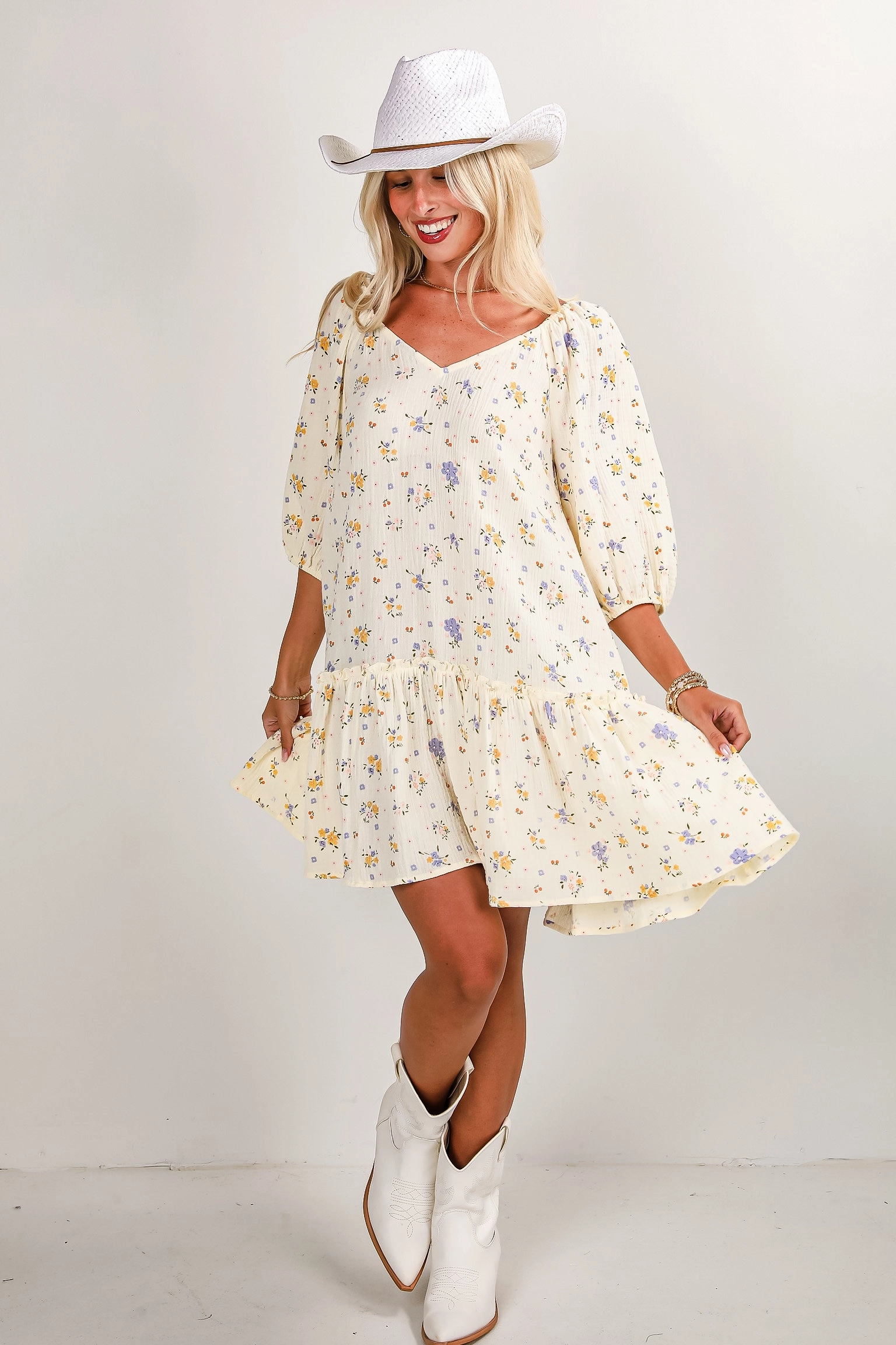 FINAL SALE - Whatever I Want Cream Linen Floral Mini Dress Sleek and Flattering
