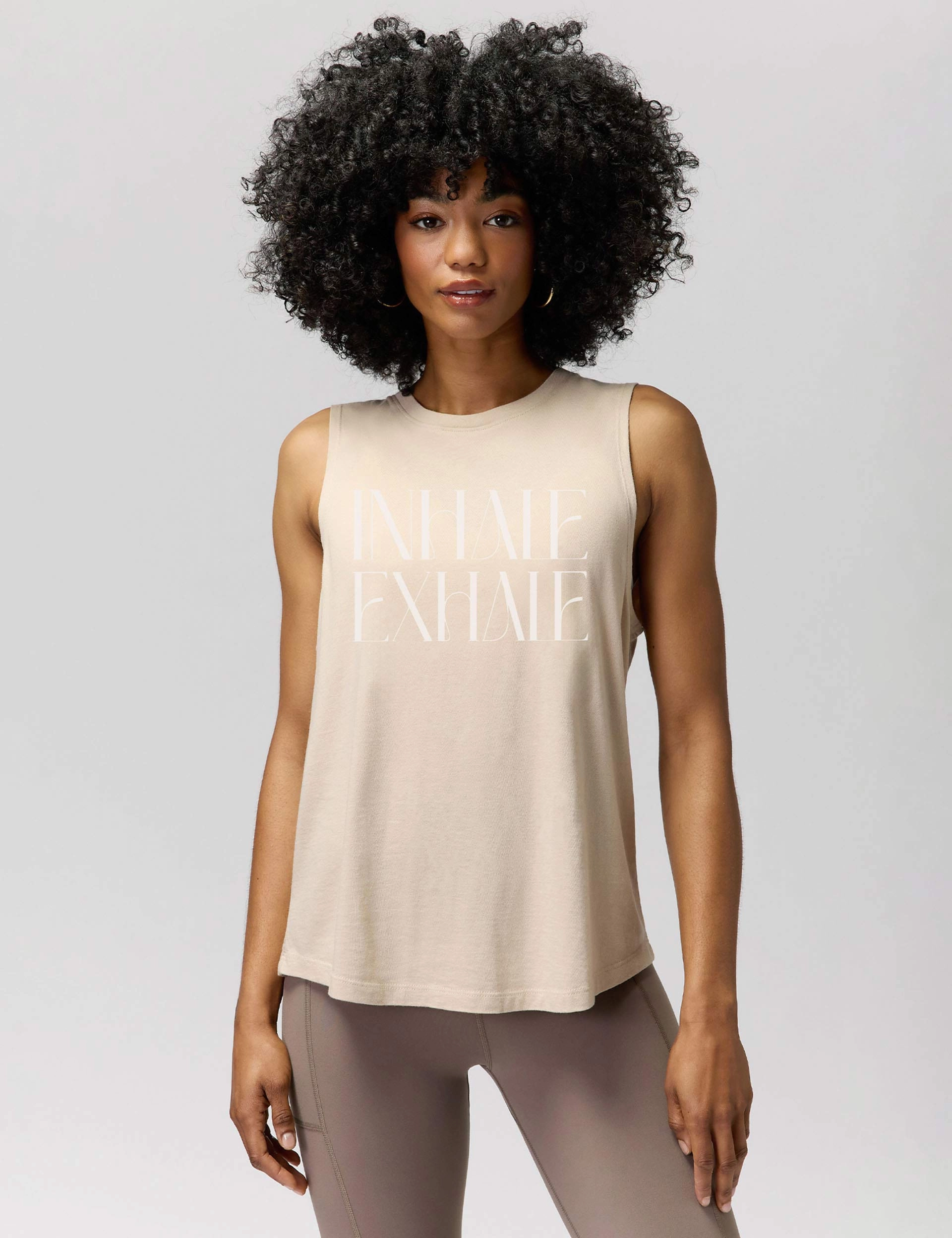 Ribbed Texture Finish Exhale Jade Muscle Tank - Sandstone