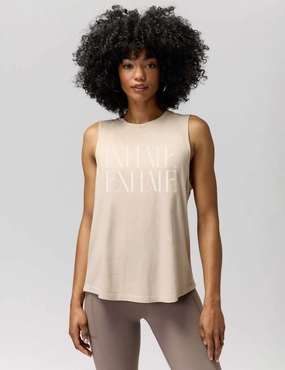 Ribbed Texture Finish Exhale Jade Muscle Tank - Sandstone