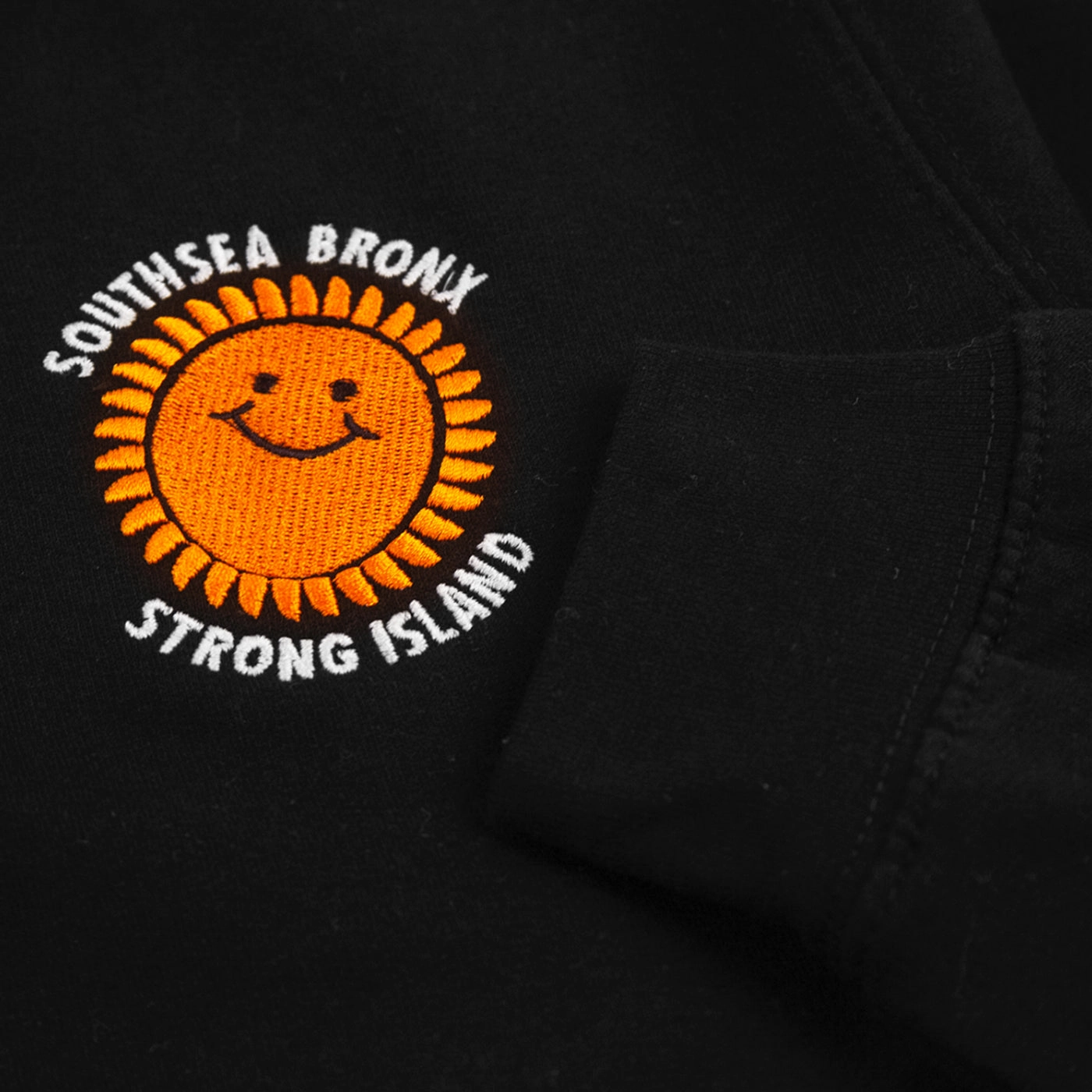 product brand name recognition Southsea Bronx Strong Island Embroidered Quarter Zip Sweatshirt - Black