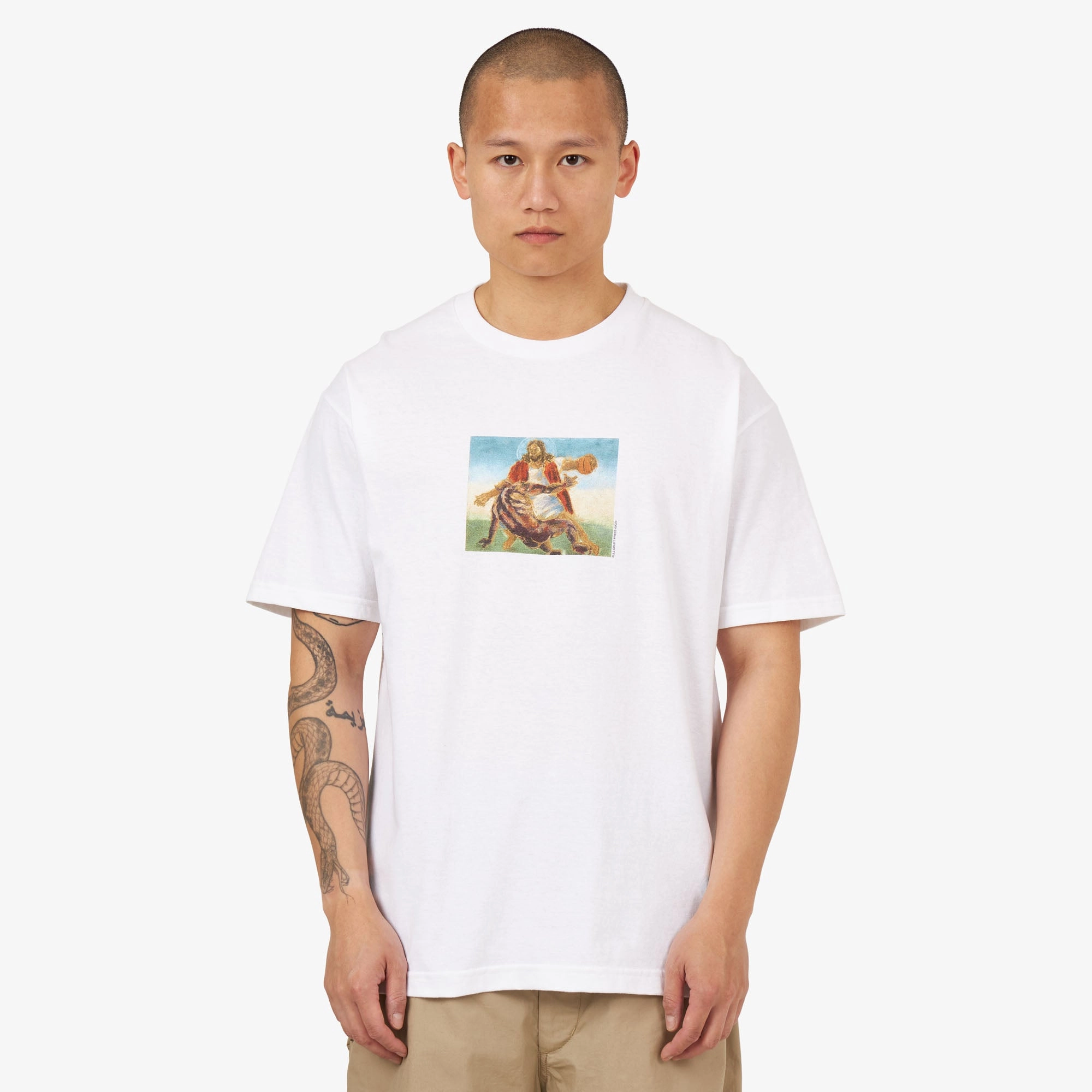 Ribbed Cuff Details Full Court Press Crossover T-Shirt / White