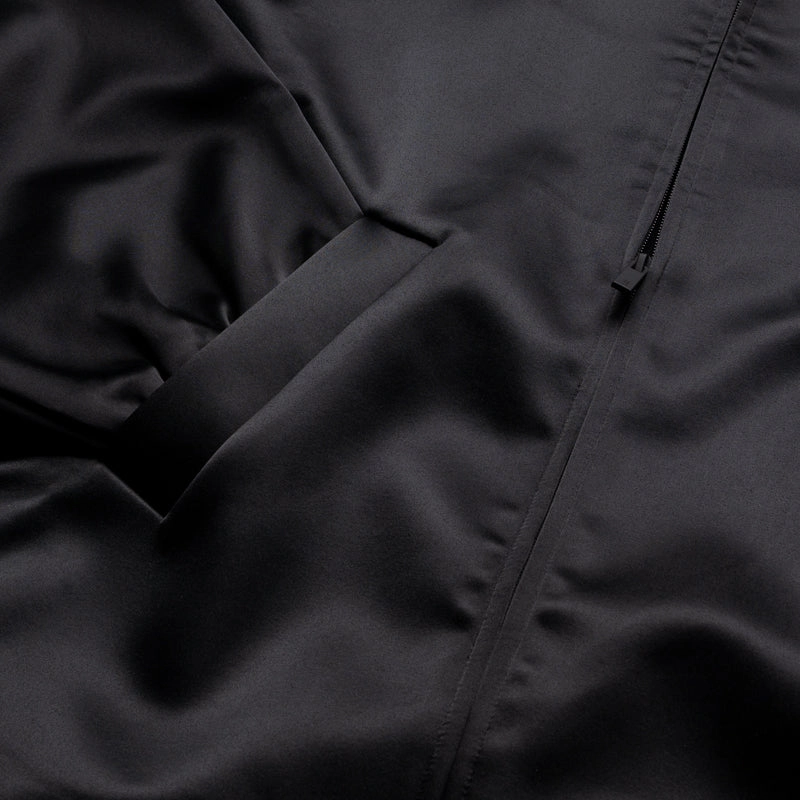 Abrasion Resistant Fabric Fear Of God Essentials Bonded Satin Zip-Up Bomber - Jet Black