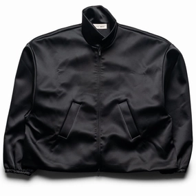 Fear Of God Essentials Bonded Satin Zip-Up Bomber - Jet Black Noise Reducing Zippers suitable for individual sports