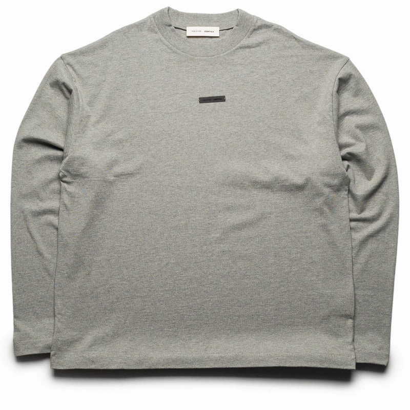 Fear Of God Essentials Classic Fit L/S Tee - Concrete Heather Asymmetrical hem