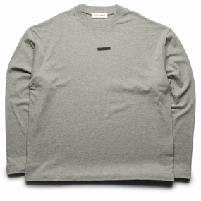 Fear Of God Essentials Classic Fit L/S Tee - Concrete Heather Asymmetrical hem