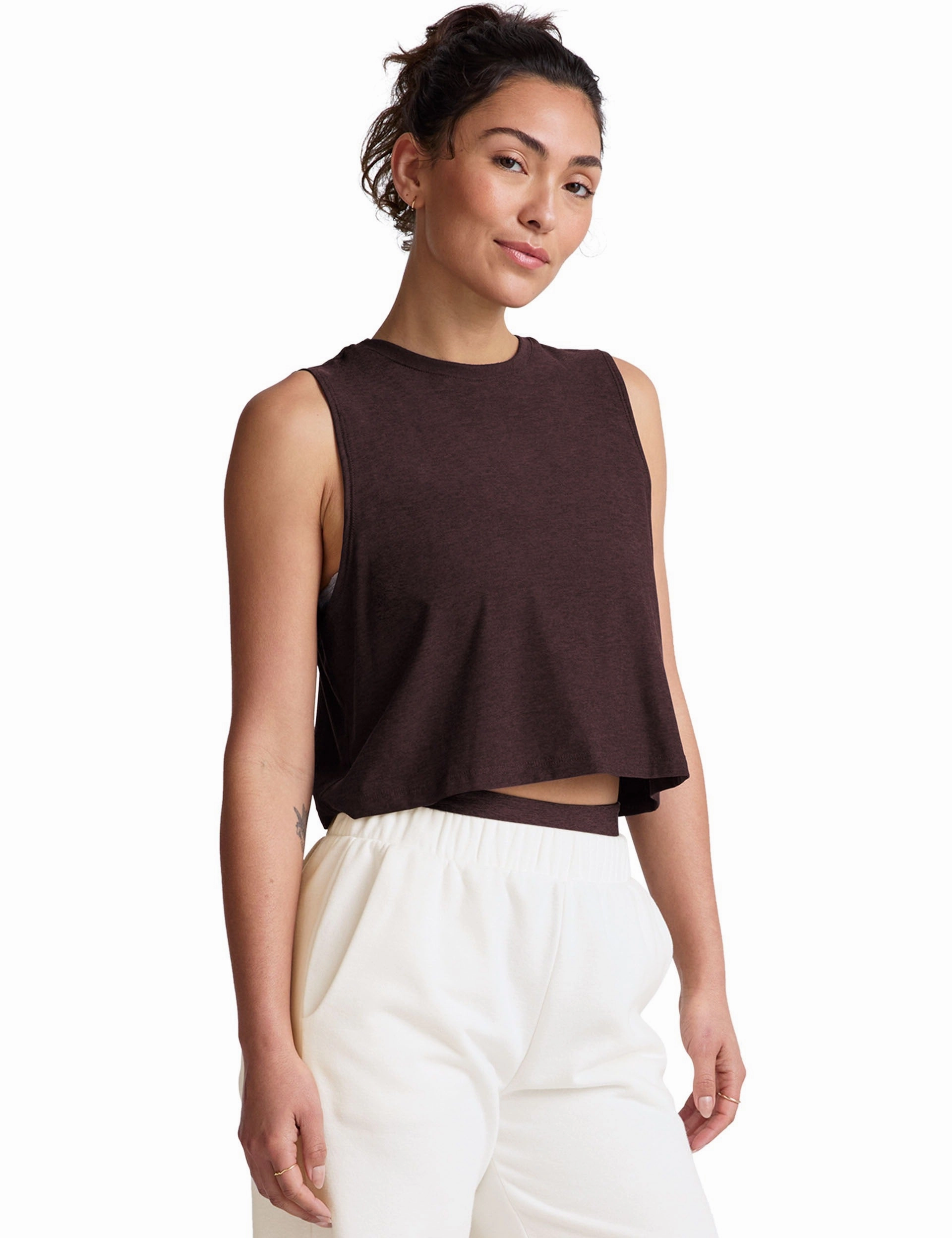 Featherweight Minimal Cropped Tank - Dark Chocolate Heather Active Smooth