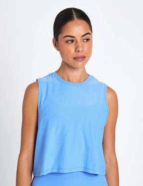 Featherweight Minimal Cropped Tank - Flower Blue Heather Athletic Performance Fabric