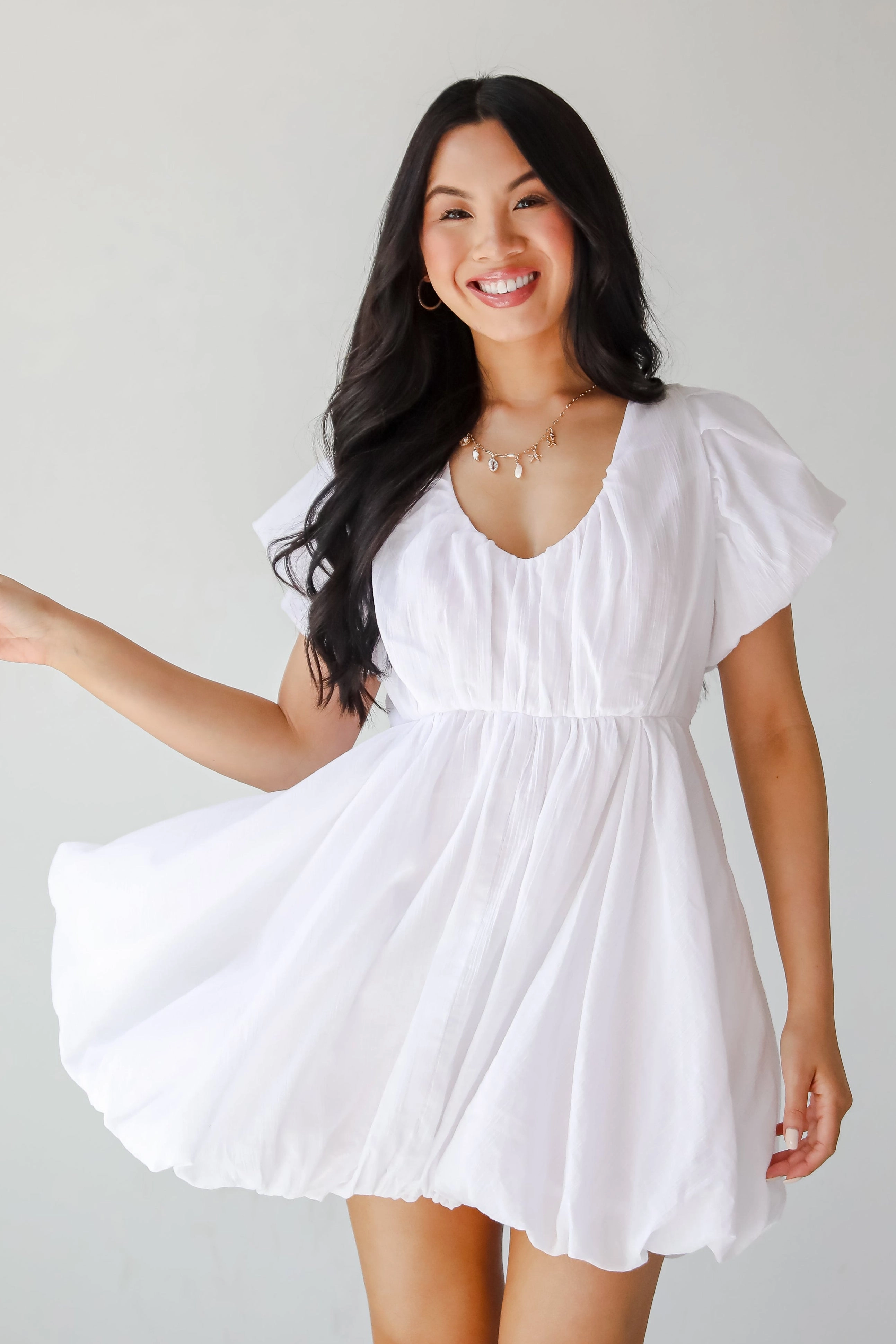 FINAL SALE - All The Charm Babydoll Mini Dress Light material