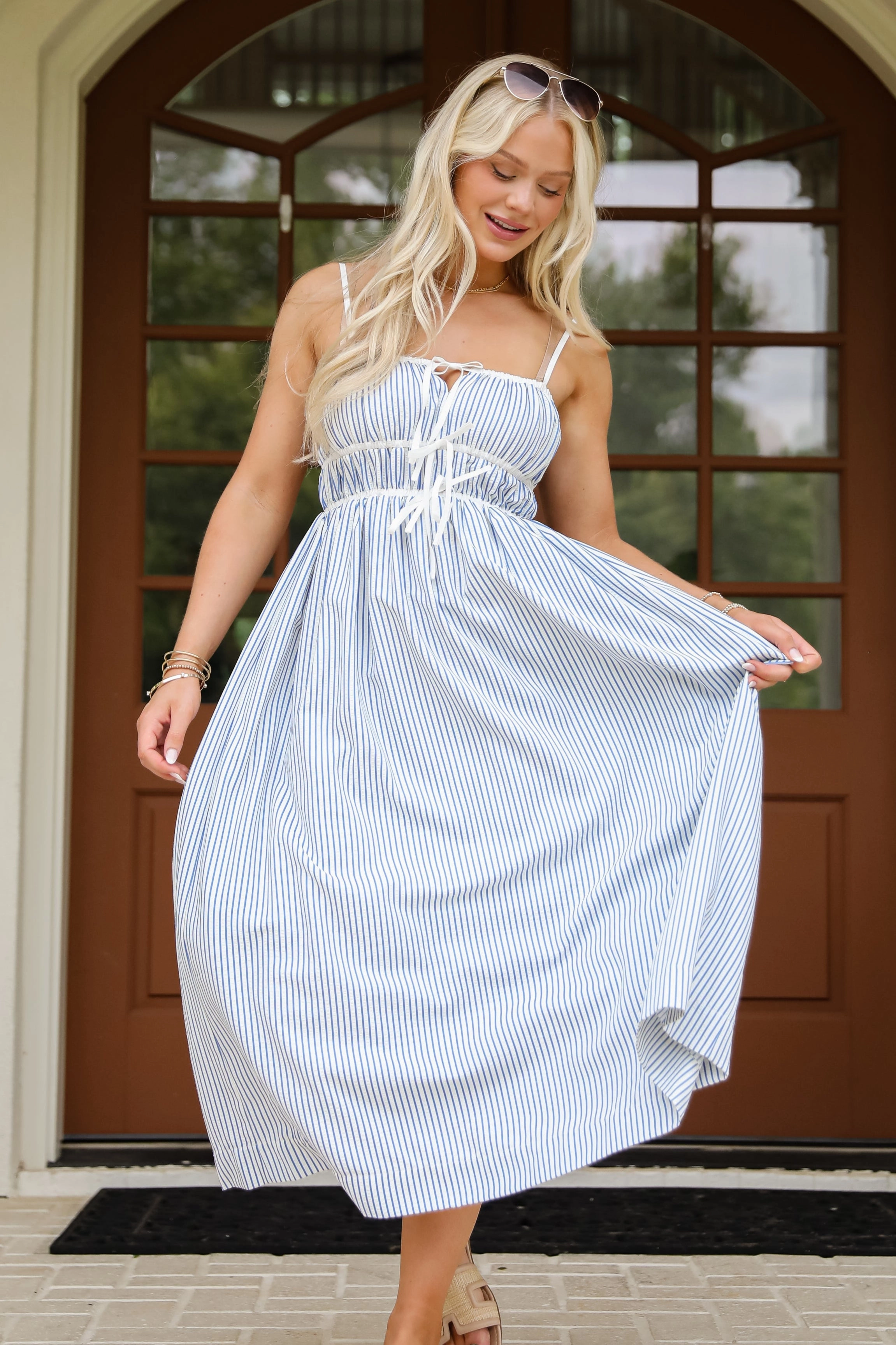 FINAL SALE - Beyond The Horizon Blue Striped Maxi Dress Delicate Mood