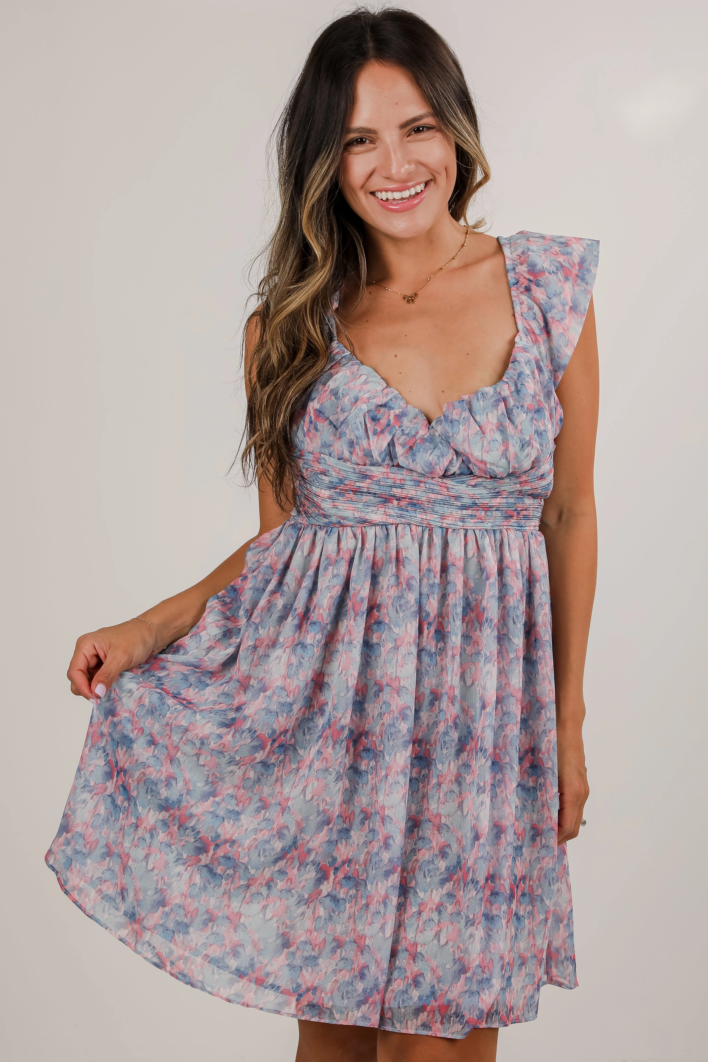 FINAL SALE - Confidently Charismatic Blue Floral Mini Dress Euro Touch