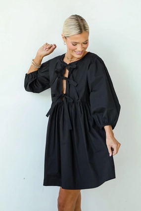 Light Blend FINAL SALE - Cute Definition Black Bow Babydoll Mini Dress