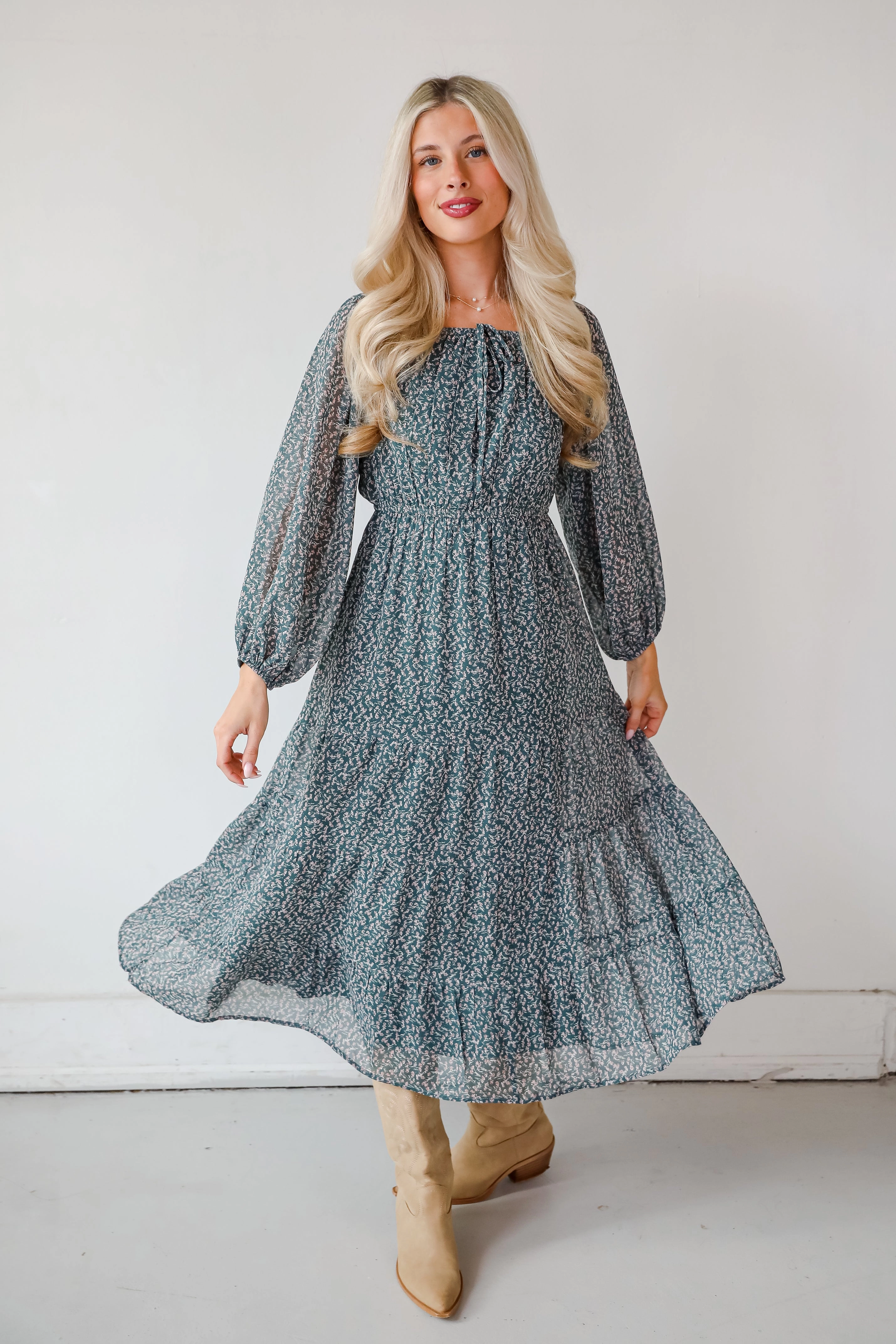 Dew Glow Casual and Comfy FINAL SALE - Endlessly Darling Teal Floral Midi Dress