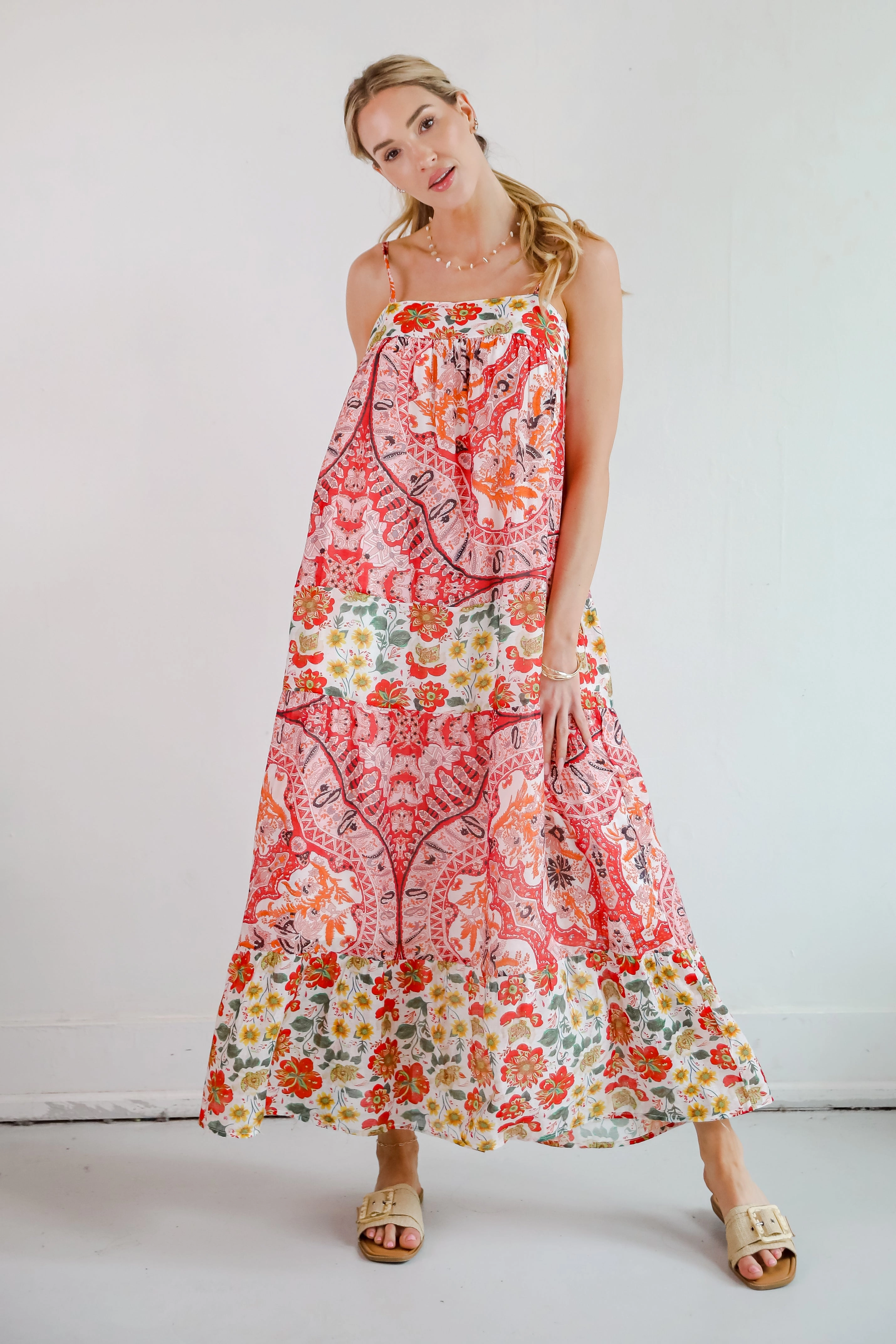 FINAL SALE - Everlasting Bliss Red Floral Maxi Dress Dream Look Summer Ease