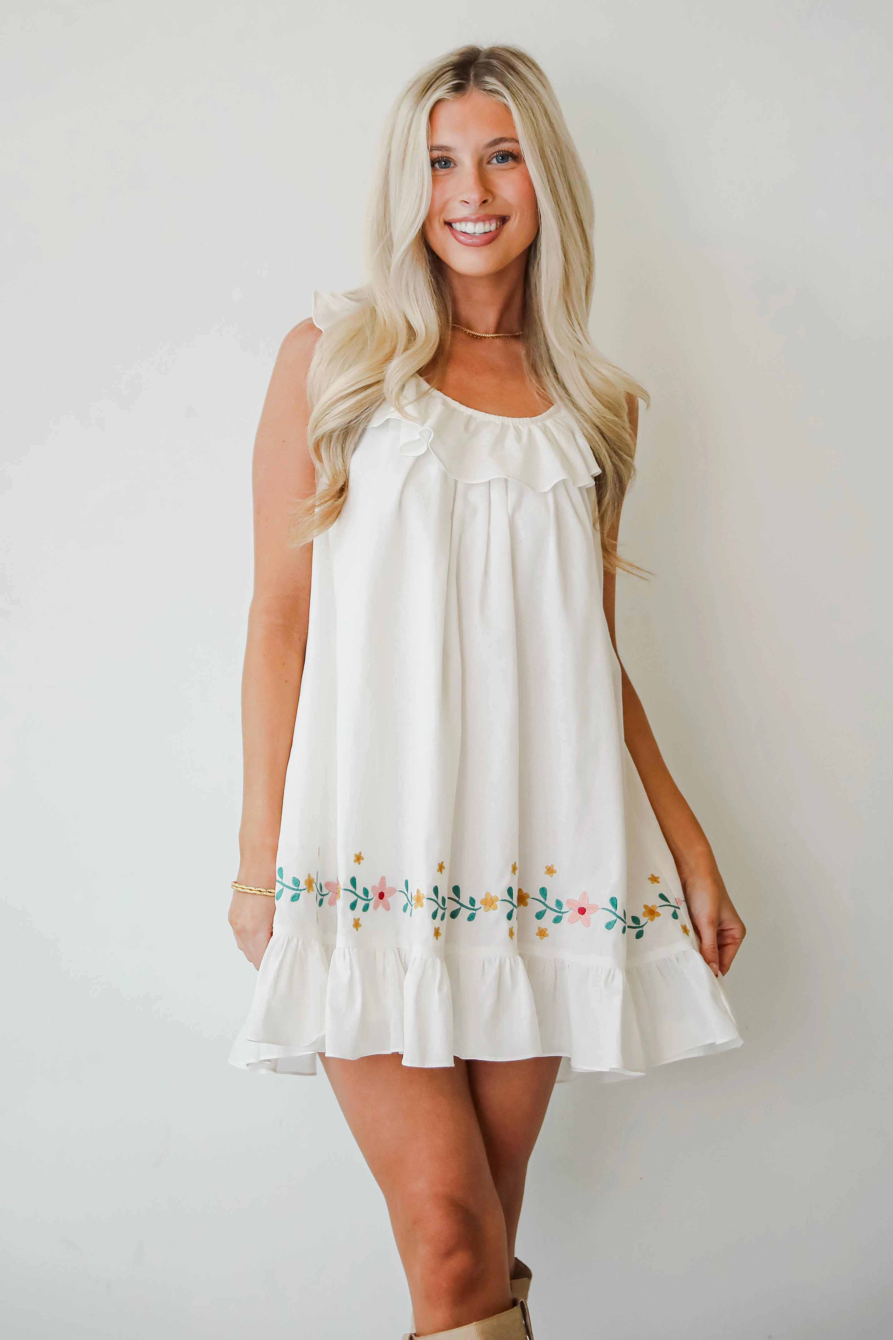 Sculpted Detail Youthful Look FINAL SALE - Garden Cutie Floral Embroidered Mini Dress