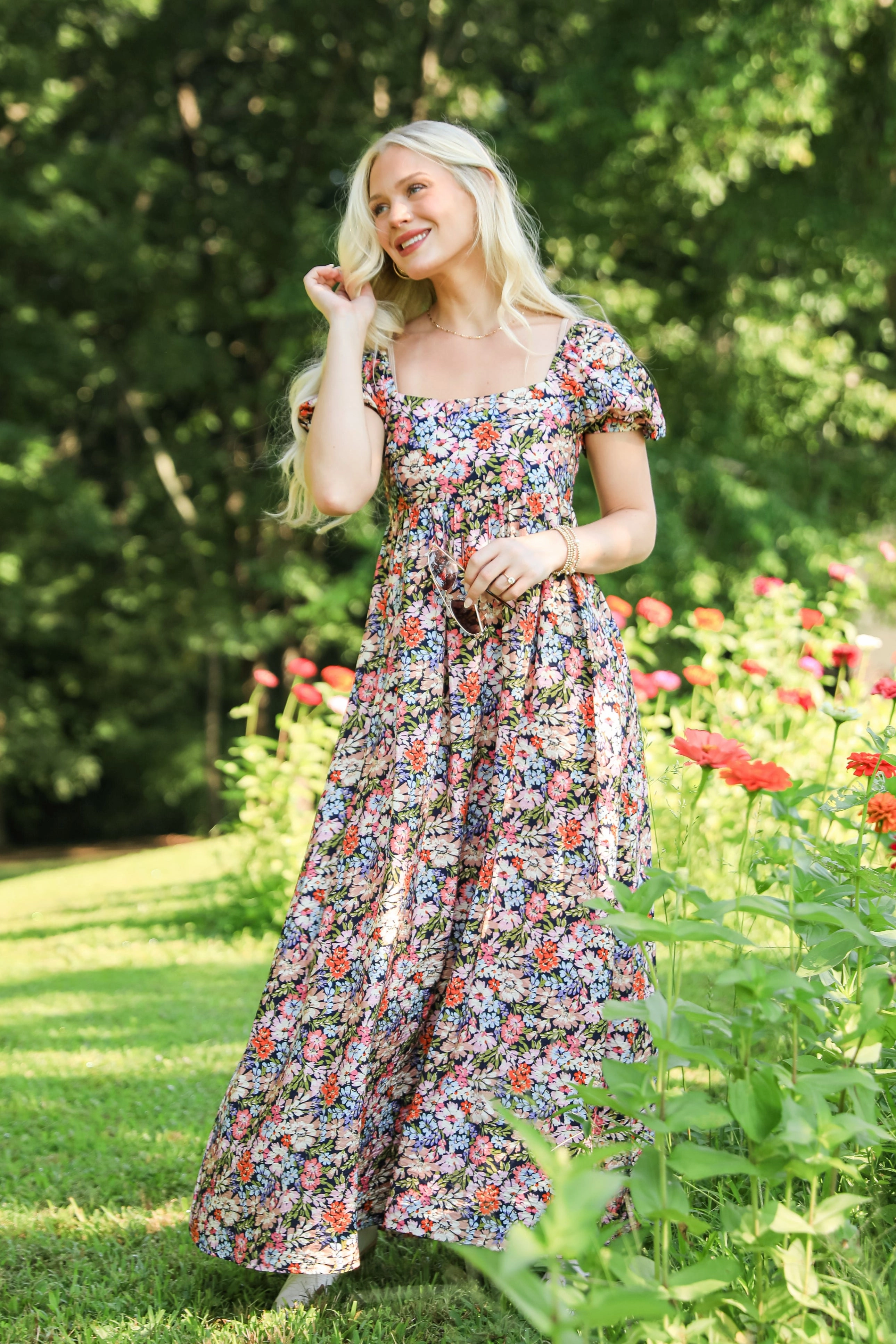 Lace Soft FINAL SALE - Graceful Perfection Navy Floral Maxi Dress