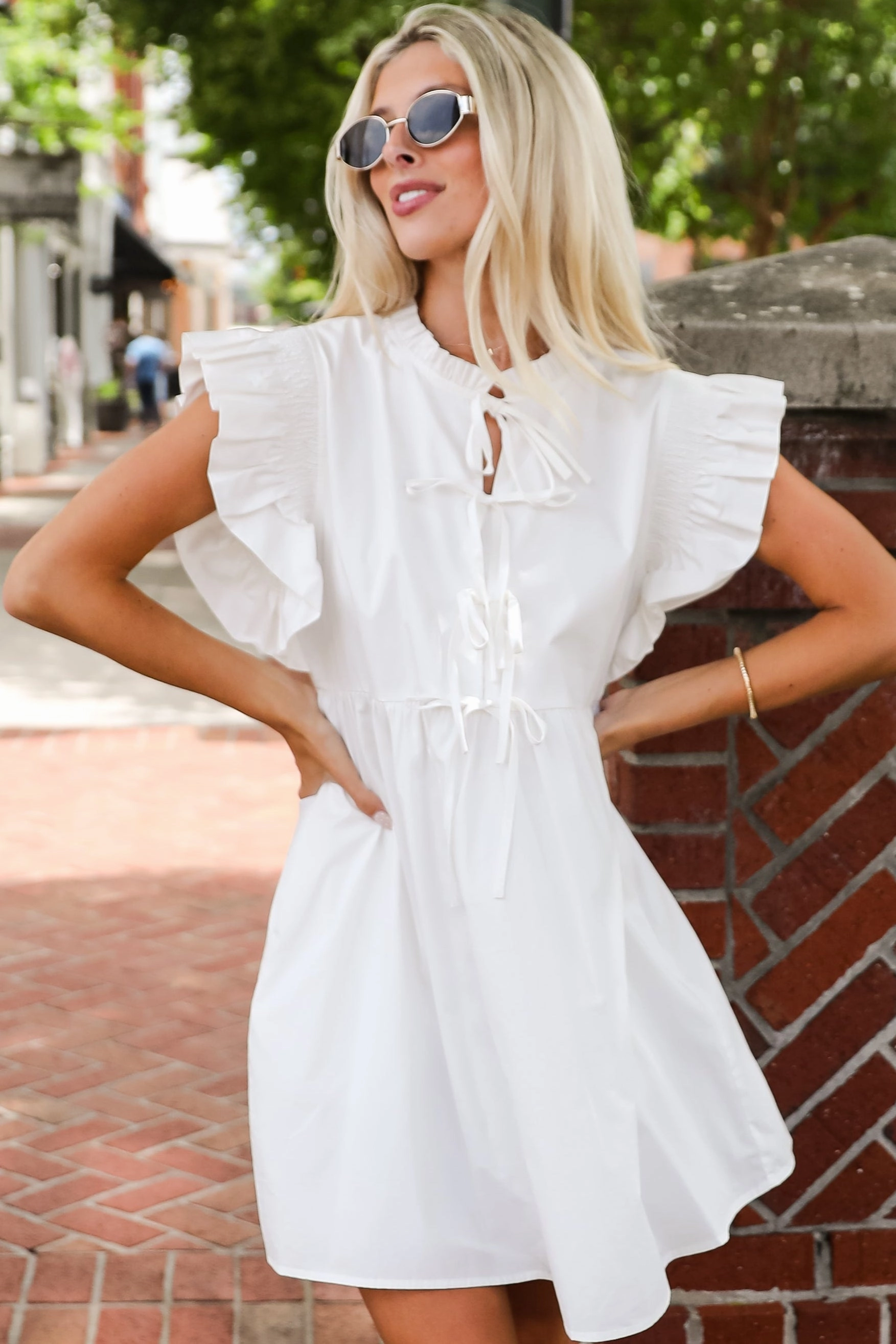 Comfy and Elegant FINAL SALE - Just For You White Ruffle Bow Babydoll Mini Dress