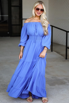Elegant Waist Design FINAL SALE - Need Your Attention Blue Tiered Maxi Dress
