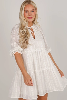 FINAL SALE - Reason To Love White Eyelet Tiered Mini Dress Chilly Weather Comfort