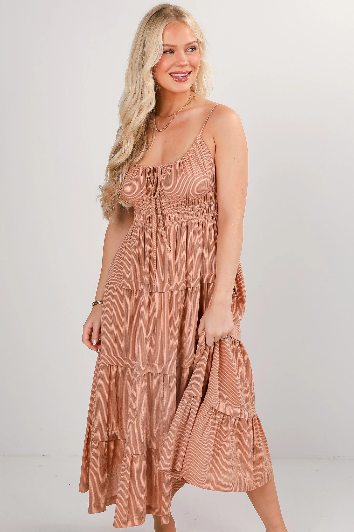 FINAL SALE - Rooted In Love Taupe Tiered Maxi Dress Art Soul Contemporary Vibe