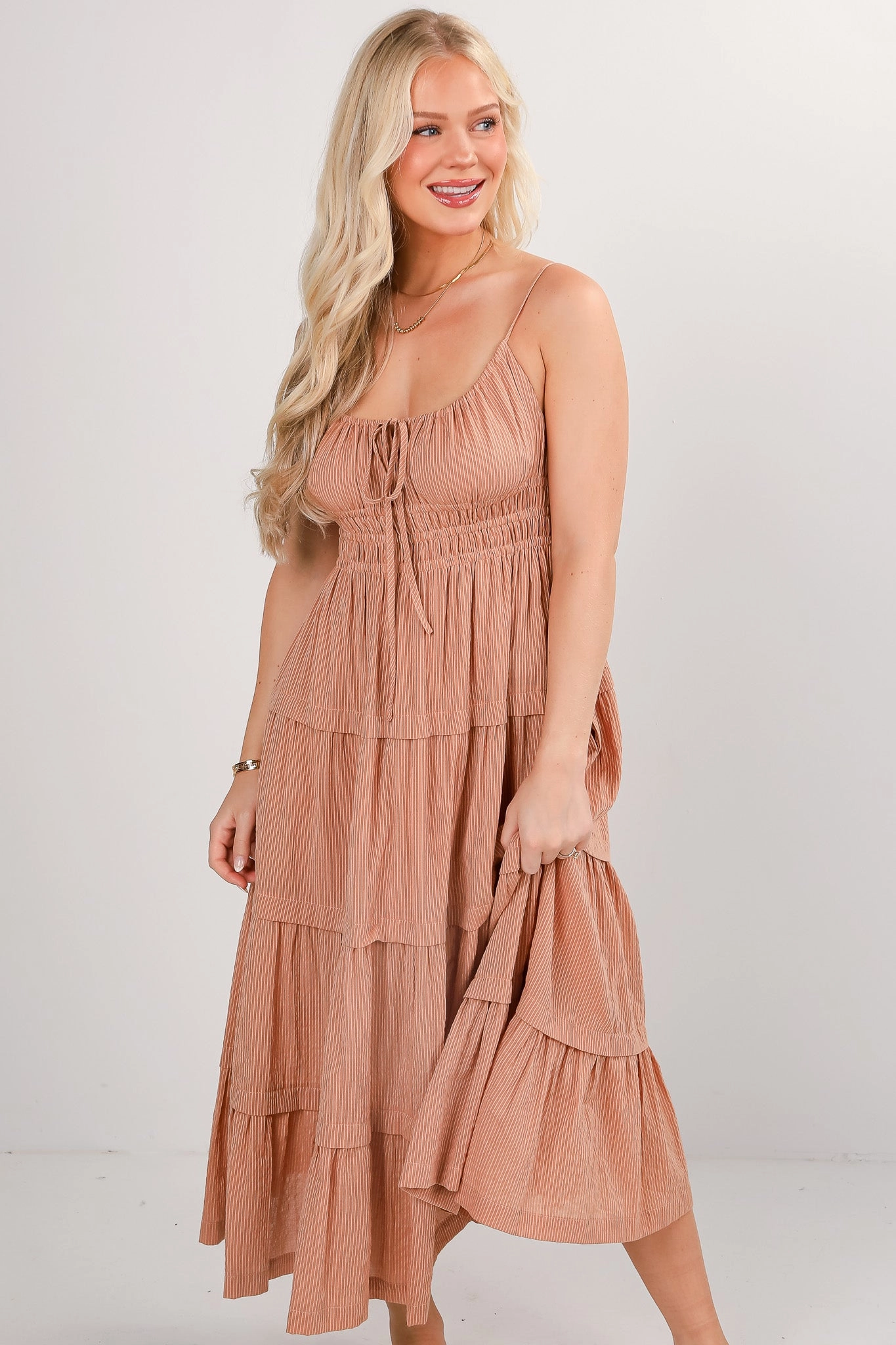 Smart Waistband Fit Perfect Fit Look FINAL SALE - Rooted In Love Taupe Tiered Maxi Dress
