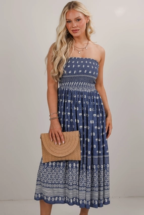 FINAL SALE - Saltwater Essential Strapless Smocked Midi Dress Contemporary Look Relaxed and stylish