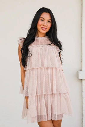 FINAL SALE - So Dreamy Nude Tulle Tiered Mini Dress Smart Piece french chic