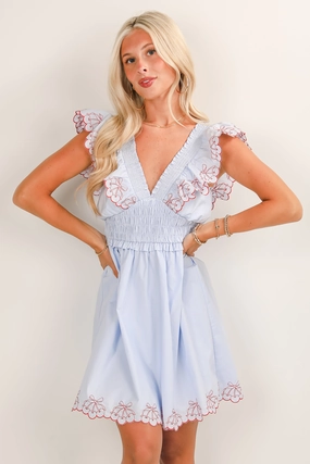 Casual day-to-night piece FINAL SALE - Sweet As Can Be Light Blue Cherry Mini Dress