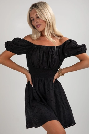 Lounge Texture Happy Scent FINAL SALE - Sweet Like Honey Black Eyelet Mini Dress