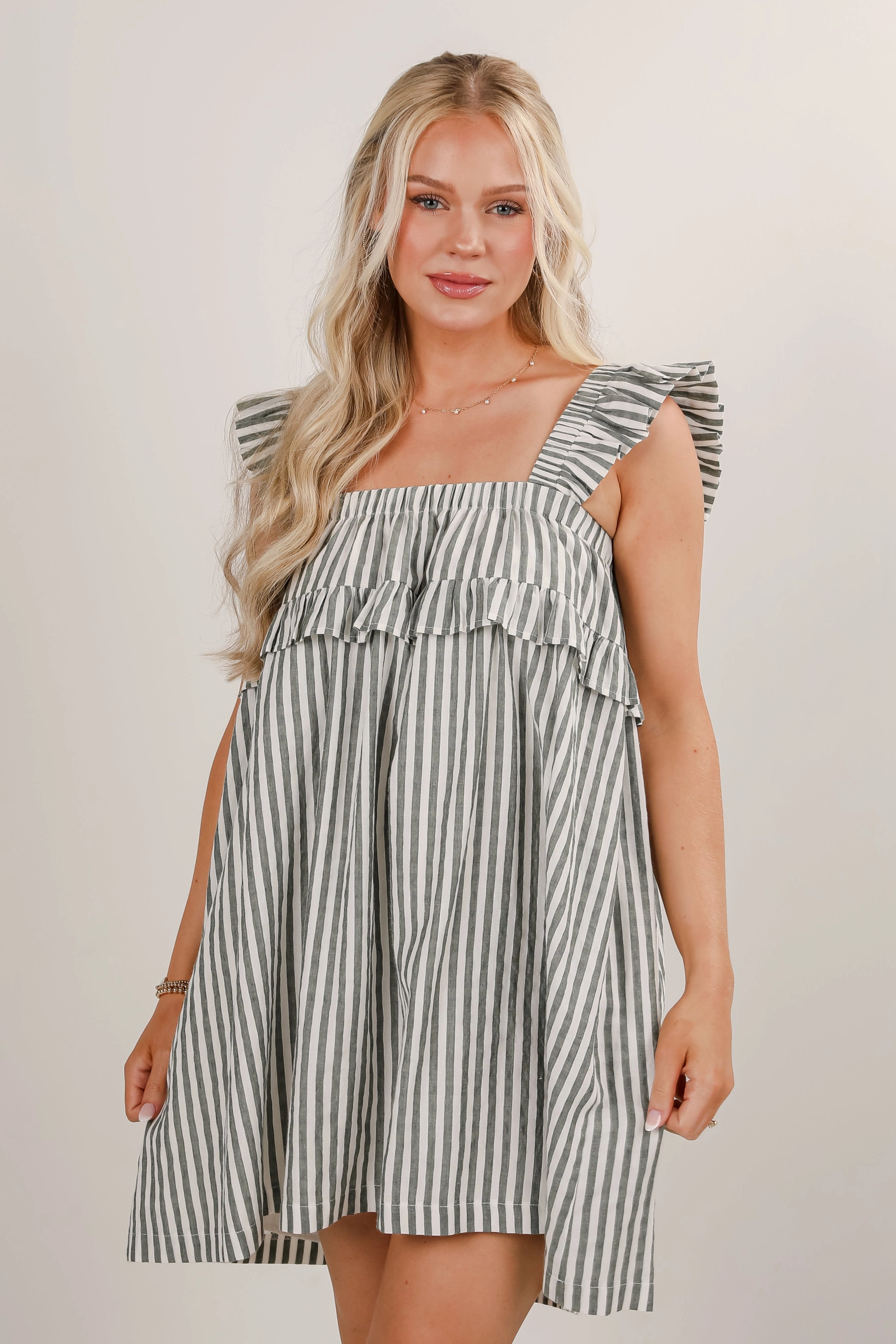 Airy Fabric Airy Movement FINAL SALE - Take The Hint Green Striped Mini Dress