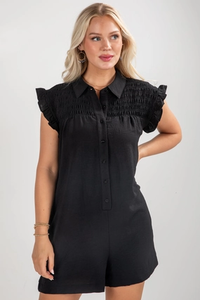 FINAL SALE - Under The Stars Black Ruffle Romper Life Soft Multi Season