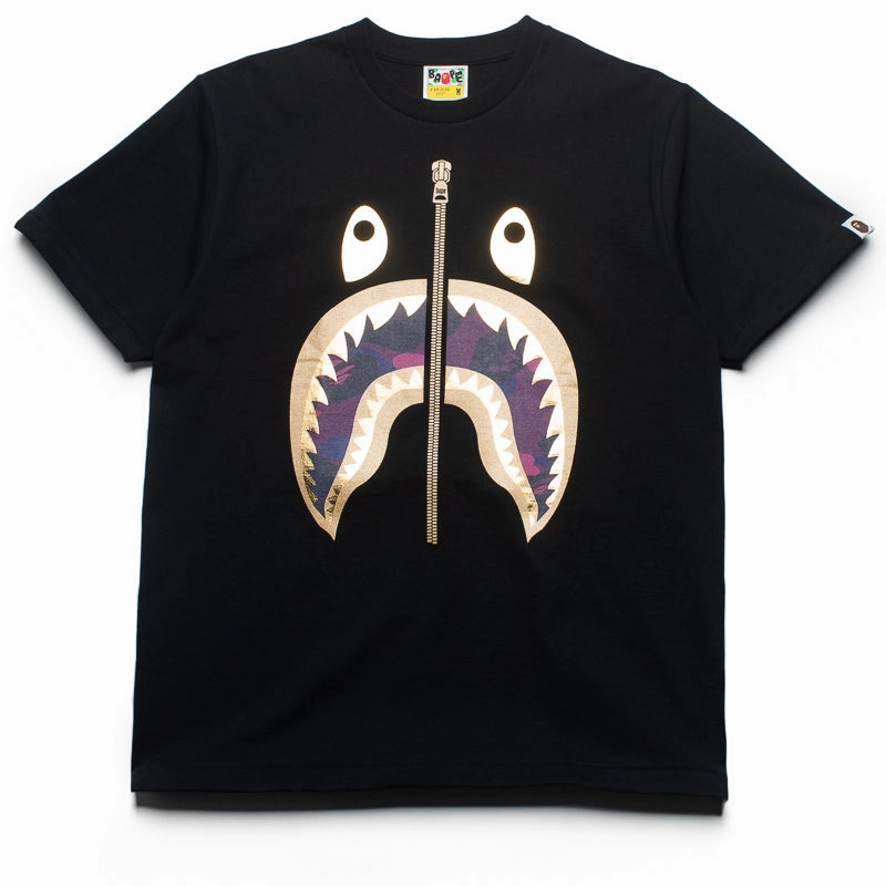 Beach Vacation Party A Bathing Ape Color Camo Shark Tee - Black/Purple