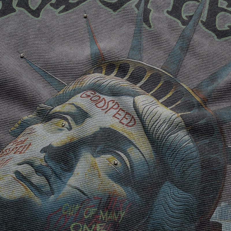 tie waist office scene Godspeed New York Sunken Liberty Thermal Tee - Black Wash