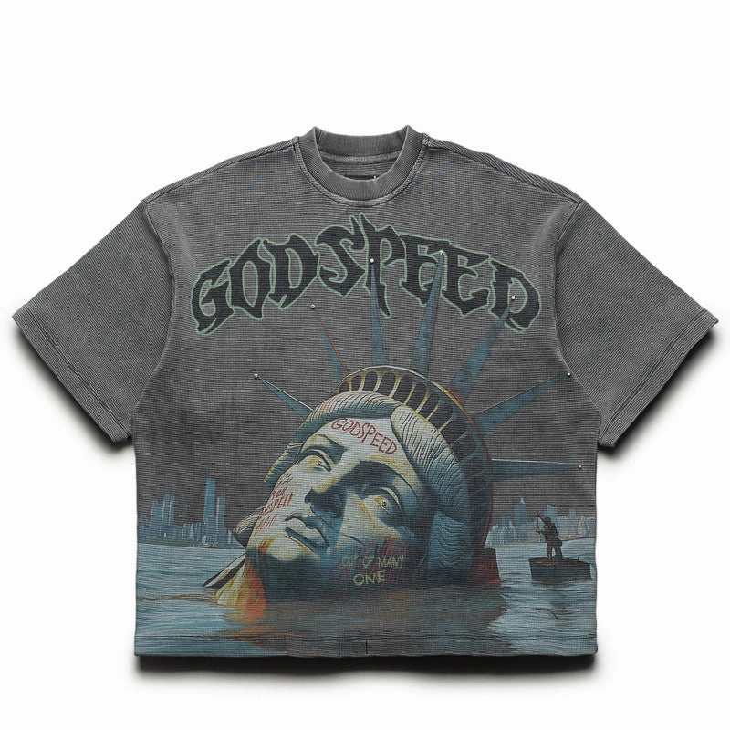 Godspeed New York Sunken Liberty Thermal Tee - Black Wash weekend modern hem