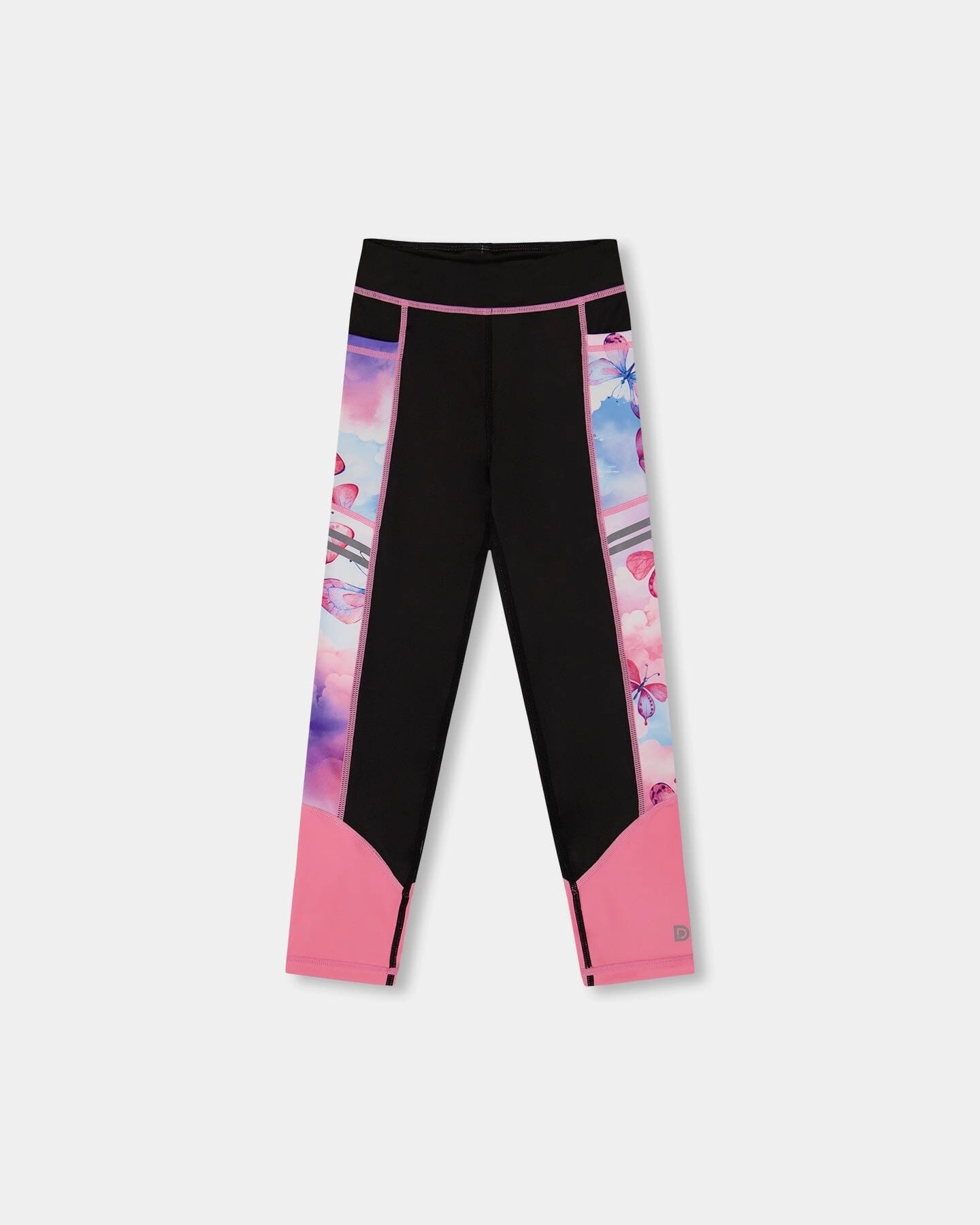 Chilly Wear Colorblock Athletic Leggings Black And Multicolored Butterflies